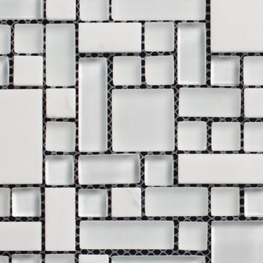 Glossy Glass & White Marble French Pattern Glass Mosaic Tile - MosaicBros.com