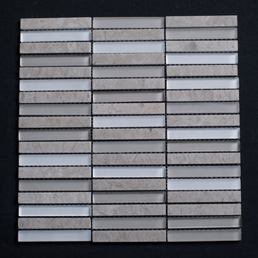 Glossy Glass and Haisa Marble Combination Glass Mosaic Tile - MosaicBros.com