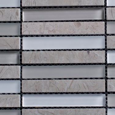 Glossy Glass and Haisa Marble Combination Glass Mosaic Tile - MosaicBros.com