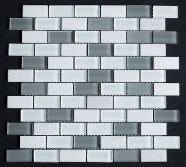 Frosty Glass and White Marble Rectangles Glass Mosaic Tile - MosaicBros.com
