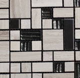 Stainless Steel and Haisa Marble French Pattern Glass Mosaic Tile - MosaicBros.com