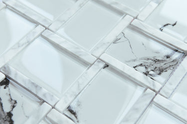 Glass and Carrara Marble Pattern Glass Mosaic Tile - MosaicBros.com