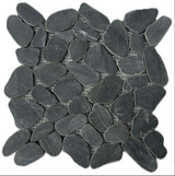 Black 11x11 natural stone pebble mosaic tile for wall application by Roca, showing textured pebble surface in close-up view.