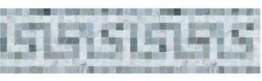 Bianco Carrara polished marble Greek key border tile with blue-gray accents, decorative border for elegant marble mosaics.