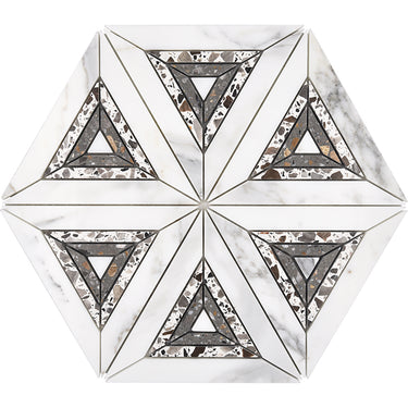FRUILI Calacatta Gold/Glaicer Terrazzo/Atlantic Gray Mix Mosaic Tile - MosaicBros.com