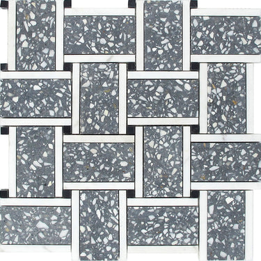 TORCELLO Terrazzo, Dolomite, Black Limestone Mix Mosaic Tile - MosaicBros.com