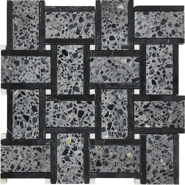 CONTARINI Terrazzo, Dolomite, Black Limestone Mix Mosaic Tile - MosaicBros.com