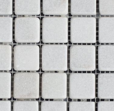 Bianco Carrara Marble 1x1 Tumbled Mosaic Tile - MosaicBros.com