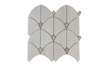 Beige dolomite marble mosaic tile with dot pattern from Mythology Tile, polished surface, ideal for wall or floor decor.