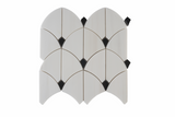 Black dolomite marble mosaic tile with black dot pattern by Mythology Tile, polished surface and intricate design for decorative use.