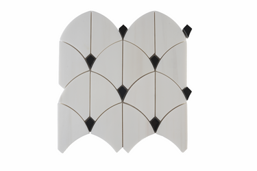Black dolomite marble mosaic tile with black dot pattern by Mythology Tile, polished surface and intricate design for decorative use.