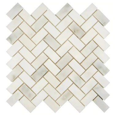 Calacatta Oliva Marble 1x2 Herringbone Honed Mosaic Tile - MosaicBros.com