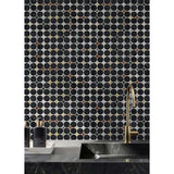 Close-up of Caldera Natural Stone Mosaic Tile by Mir showing textured, earthy stone pieces arranged in a detailed mosaic pattern.