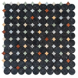 Caldera natural stone mosaic tile by Mir showing a close-up of textured, earthy-toned small stone pieces arranged in a mosaic pattern.