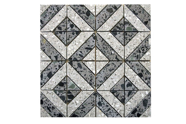 Cross terrazzo grey and black mosaic tile with geometric layout