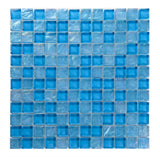 Crystal Aqua Osaka Sky Blue 1x1 glass mosaic tile featuring vibrant sky blue tones for swimming pools, pool waterlines, spas, and water features.