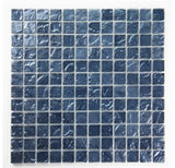 Crystal Aqua Soho Black 1x1 glass mosaic tile featuring rich black tones for swimming pools, pool waterlines, spas, and water features.