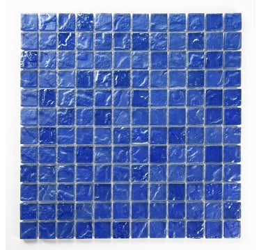 Crystal Aqua Soho Deep Blue 1x1 glass mosaic tile featuring rich blue tones for swimming pools, pool waterlines, spas, and water features.
