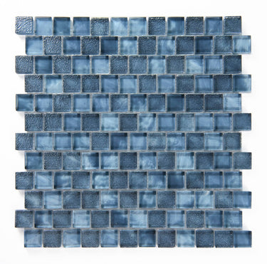 Crystal Aqua Stromboli Garden Blue glass mosaic tile featuring refreshing blue tones for swimming pools, pool waterlines, spas, and water features.