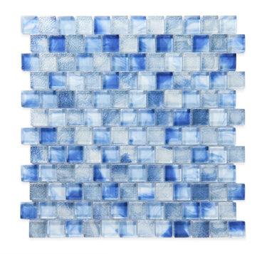 Crystal Aqua Stromboli Petra Blue glass mosaic tile featuring rich blue tones for swimming pools, pool waterlines, spas, and water features.