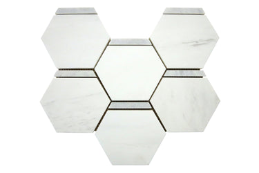 Dolomit Hex with Carrara Strip marble mosaic tile with honed geometric hexagon pattern