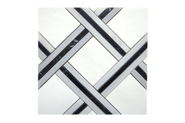 Dolomite and Ania Black marble mosaic tile with geometric polished pattern