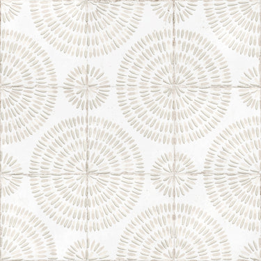 Close-up of Dune Atlantique Bayonne 8x8 decorative porcelain tile showcasing its artisan-inspired geometric pattern