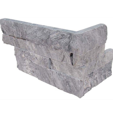 Glacial Gray Marble 6x18 Stacked Stone Ledger Corner.