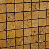 1 x 1 Tumbled Gold Travertine Mosaic Tile - MosaicBros.com