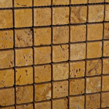 1 x 1 Tumbled Gold Travertine Mosaic Tile - MosaicBros.com
