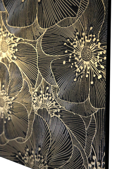 Golden Blossom Nero floral mosaic tile by Mythology Tile featuring an 18x18 decorative design for wall accents.