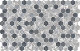 Hexa Concrete Look Deco Olden matte glass mosaic tile featuring a decorative hexagon pattern and concrete-inspired design for swimming pools, pool waterlines, spas, kitchen backsplashes, bathroom backsplashes, shower walls, and accent walls.