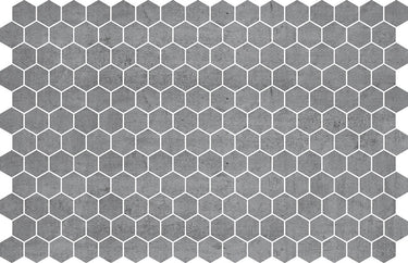 Hexa Concrete Look matte glass mosaic tile featuring a hexagon pattern and concrete-inspired tones for swimming pools, pool waterlines, spas, kitchen backsplashes, bathroom backsplashes, shower walls, and decorative accent walls.