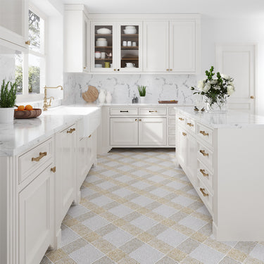 Close-up of Highland Brae Natural Stone Mosaic Tile by Mir, showcasing the textured, earthy stone pieces arranged in a detailed mosaic pattern.