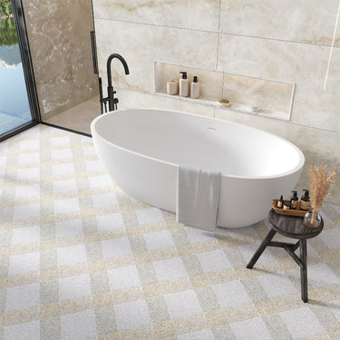 Natural stone mosaic tile sheet featuring Highland Brae design by Mir, showcasing earthy tones and textured surface for home decor.