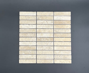 1 x 4 Tumbled Ivory Travertine Mosaic Tile - MosaicBros.com