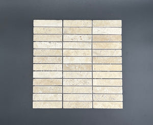 1 x 4 Tumbled Ivory Travertine Mosaic Tile