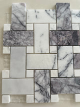 Natural Lilac marble basketweave mosaic tile for bathroom floors and shower walls