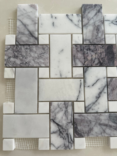 Natural Lilac marble basketweave mosaic tile for bathroom floors and shower walls