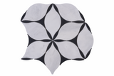North Star White and Nero Waterjet Honed Marble Mosaic Tile by Mythology Tile, close-up of gray and white marble mosaic pattern