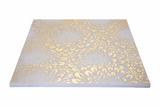 Close-up of Mythology Tile Oreon Gold White Matte Marble Mosaic Tile showcasing the gold and white marble pattern and textured surface.