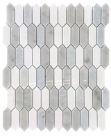 Roca Rockart Blue Mix Thassos Picket 10x12 mosaic natural stone tile featuring blue and white mosaic pattern with rectangular picket design.