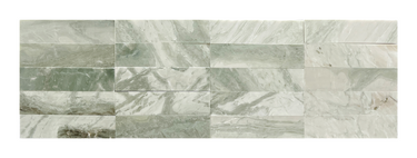 Green marble brick tile by Roca, natural stone 2x10 inch tile with elegant veining and polished surface for wall or floor use.