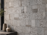 Close-up of Soho Hill matte marble mosaic tile by Mythology Tile, showing natural marble pattern and textured surface.