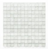 Pool-rated Soho White 1x1 glass mosaic tile installed on a luxury swimming pool waterline with crisp white tones.