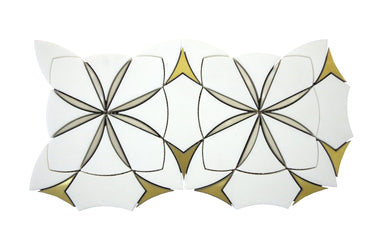 Waterjet Monaco Thassos brass stainless steel mosaic tile with geometric floral pattern