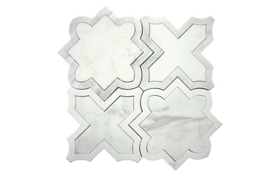 White Dolomite and Turkish Carrara marble waterjet mosaic tile with geometric pattern