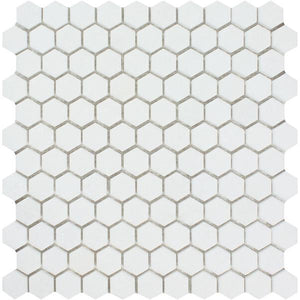 1 x 1 Honed Thassos White Marble Hexagon Mosaic Tile.
