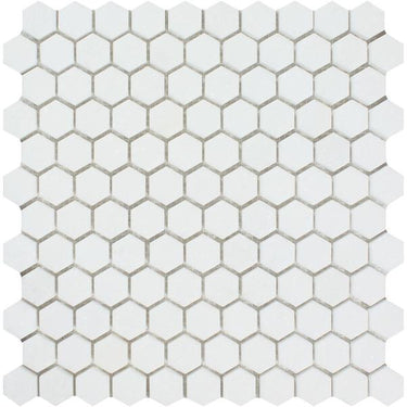 1 x 1 Polished Thassos White Marble Hexagon Mosaic Tile.