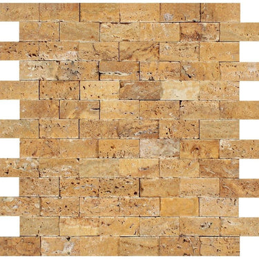 1 x 2 Split-faced Gold Travertine Brick Mosaic.